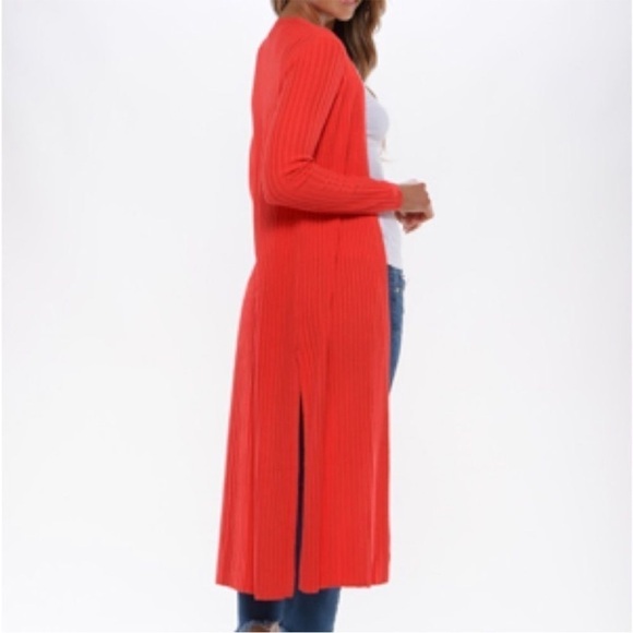 Lovers and Friends Davenport Ribbed Knit Long Open Cardigan Duster Red Sz XS - Picture 5 of 15